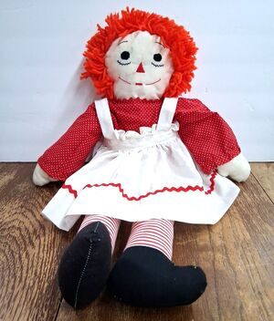 Vintage 1980s Raggedy Ann Doll Cloth Rag Doll 24" Embroidered Face Handmade